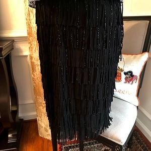 Chico's Black Label women's Black Beaded Fringe Pencil Skirt Size: 0 NWT